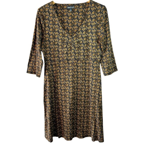 Toad & Co Rosalind Gray & Gold Floral Knit Dress Size L - Picture 3 of 7